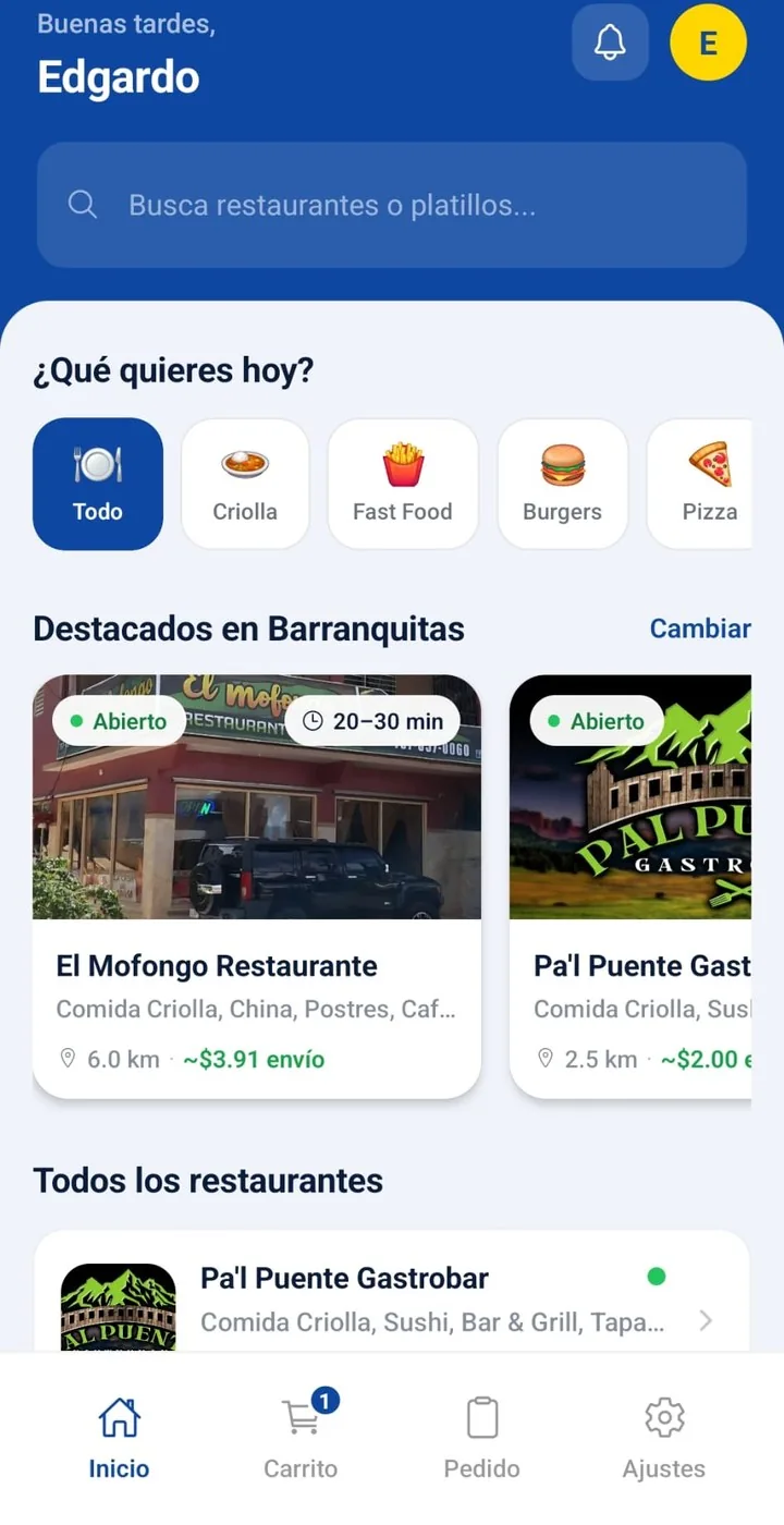Pantalla de inicio de la aplicación Octane Deliveries