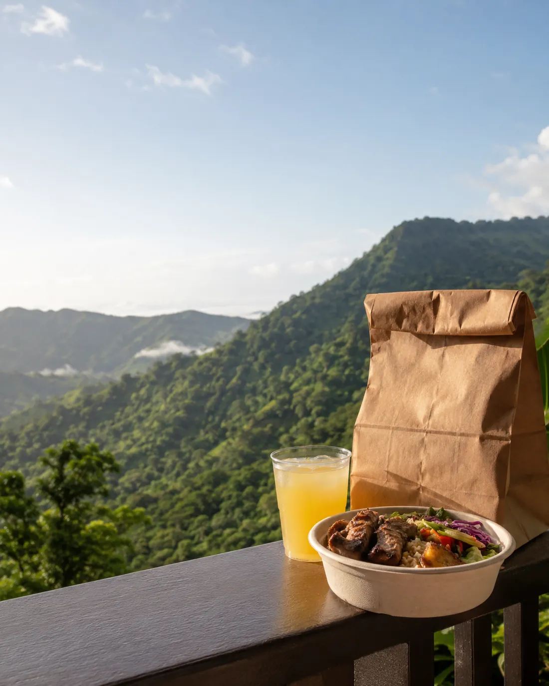 Pedido de Octane Deliveries frente a las montañas de Barranquitas, Puerto Rico